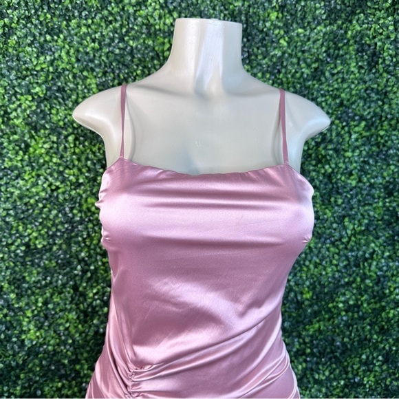 Lulus NWOT Perfect Occasion Dusty Rose Satin Ruched Tulip Midi Dress - Picture 8 of 16
